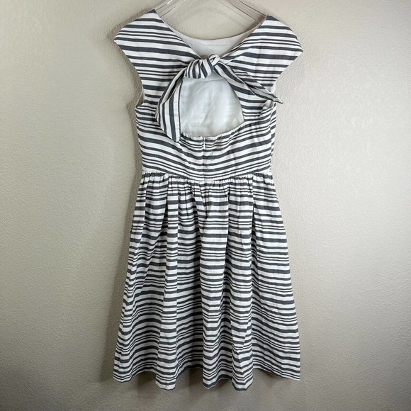 Slate and Willow Womens Dress 0 Striped‎ Open Bow Back Cap Sleeve Black White - Picture 2 of 15